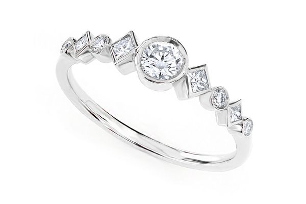 9 Stone Round & Princess Diamond Ring 14k Solid Gold 0.35ctw