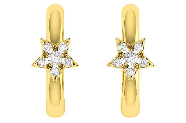 Star Diamond Hoop Earrings 14k Solid Gold 0.05ctw