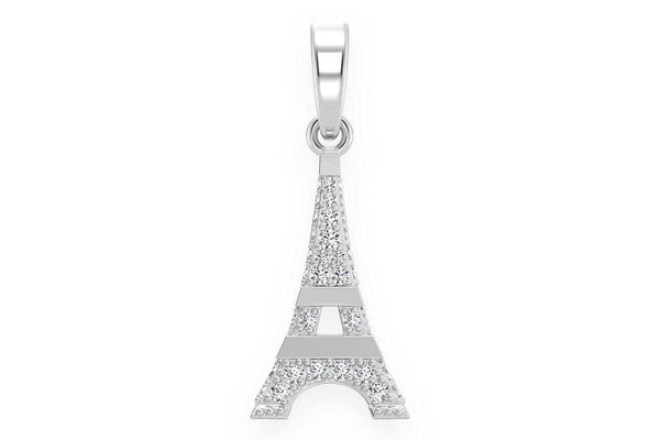 French Eiffel Tower Diamond Pendant 14k Solid Gold 0.33ctw