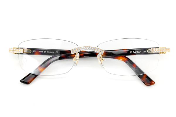 Cartier Glasses Iced Out Diamonds - Brown - 1.62ctw - Yellow Gold