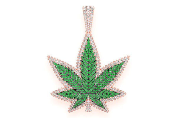 Cannabis Leaf Emerald & Diamond Pendant 14k Solid Gold 7.75ctw