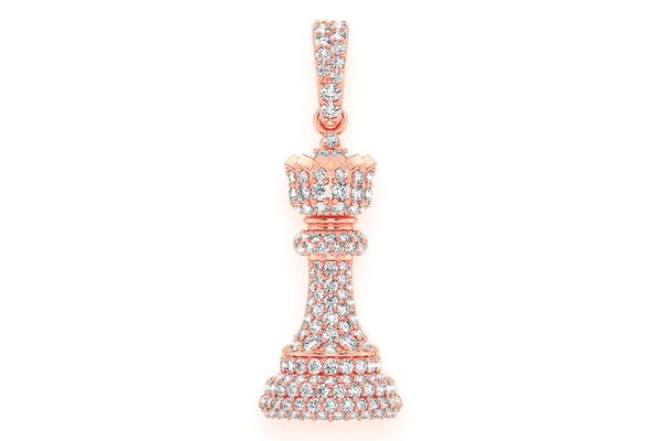 Queen Chess Piece Diamond Pendant 14k Solid Gold 0.75ctw