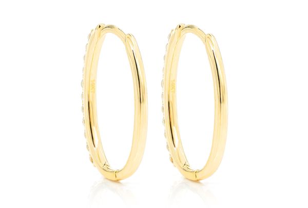 Oval Half Hoop Diamond Earrings 14k Solid Gold 0.25ctw