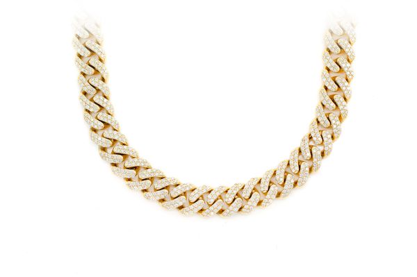 10MM Miami Cuban Diamond Necklace 14k Solid Gold 14.00ctw