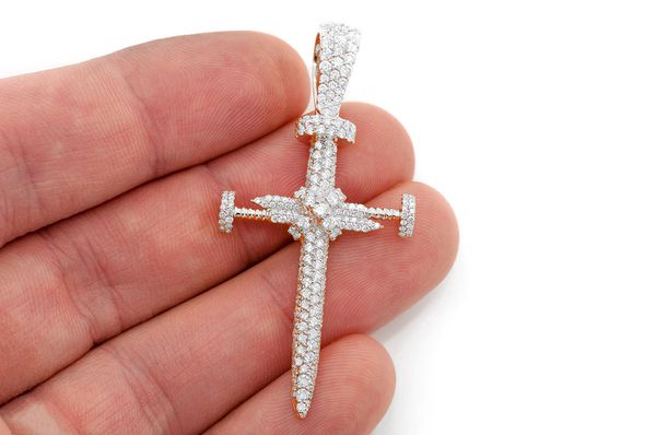 Nail Cross Diamond Pendant 14k Solid Gold 2.25ctw