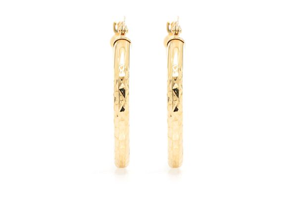 3MM Diamond-Cut Hoop Earrings 14k Solid Gold Small