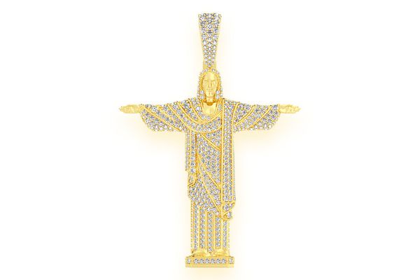 Brazil Jesus Christ The Redeemer Diamond Pendant 14k Solid Gold 14k Solid Gold 4.25ctw