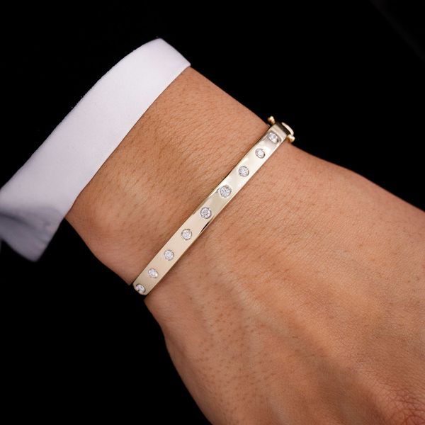 Gypsy Set Diamond Bangle Bracelet 0.35ctw 14k Solid Gold