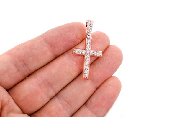 Angled Cross Diamond Pendant 14k Solid Gold 1.15ctw