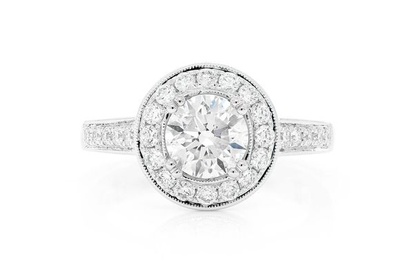 1.00ct Round Solitaire - Milgrain Halo Ring - Engagement Ring - Natural Diamonds