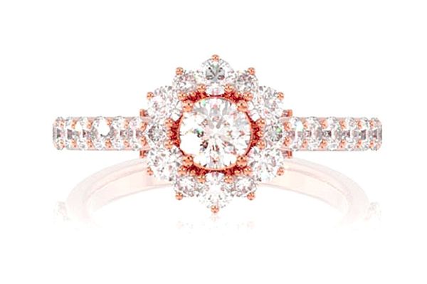 Two Layer Cluster Halo Diamond Engagement Ring - All Natural - 1.00ctw 