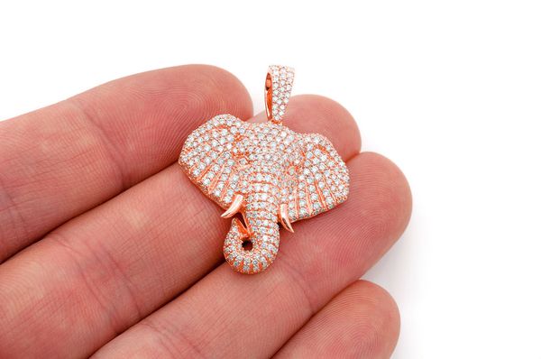 Elephant Diamond Pendant 14k Solid Gold 2.33ctw