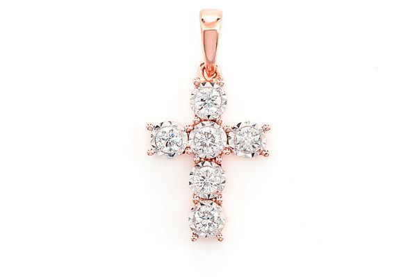 Six Stone Miracle Set Diamond Cross 14k Solid Gold 0.20ctw