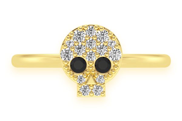 Skull Head Black & White Diamond Ring 14k Solid Gold 0.20ctw