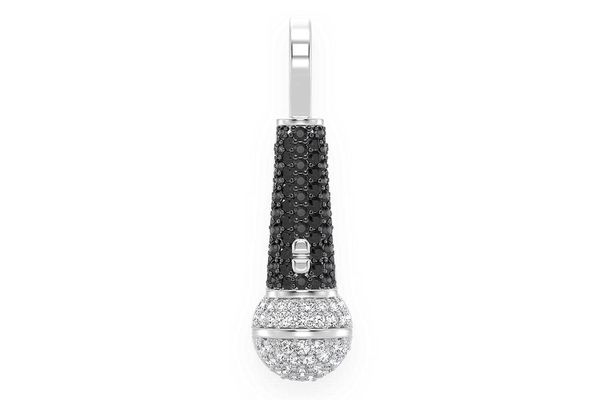 Microphone Black & White Diamond Pendant 14k Solid Gold 0.35ctw