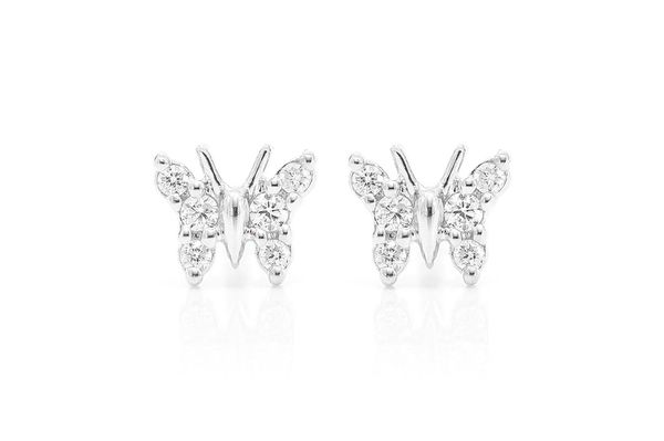 Butterfly Stud Diamond Earrings 14k Solid Gold 0.10ctw