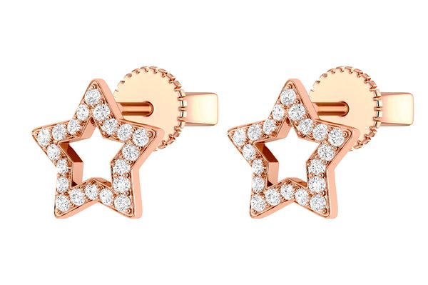 Open Star Diamond Stud Earrings 14k Solid Gold 0.20ctw