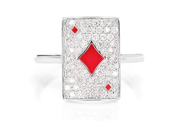 Diamond Playing Card Ring 14k Solid Gold 0.50ctw 