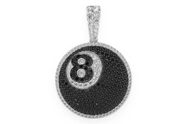 8-ball Black & White Diamond Pendant 14k Solid Gold 2.50ctw