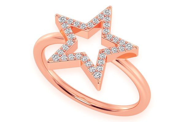 Open Star Diamond Ring 14k Solid Gold 0.15ctw