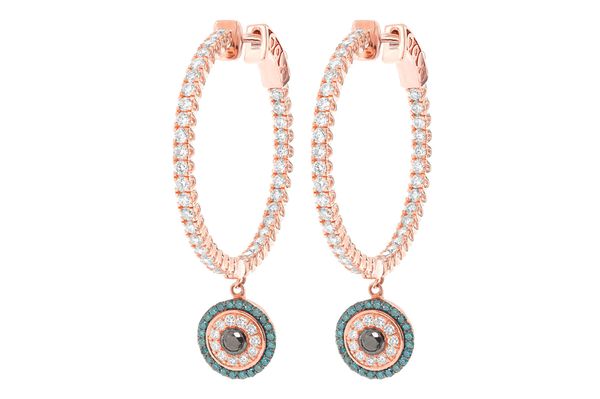 Evil Eye Round Dangling Diamond Hoop Earrings 14k Solid Gold 2.20ctw