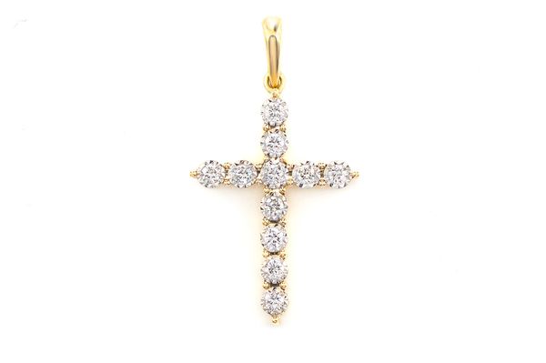 One Row Miracle Set Diamond Cross Pendant 14k Solid Gold 0.12ctw