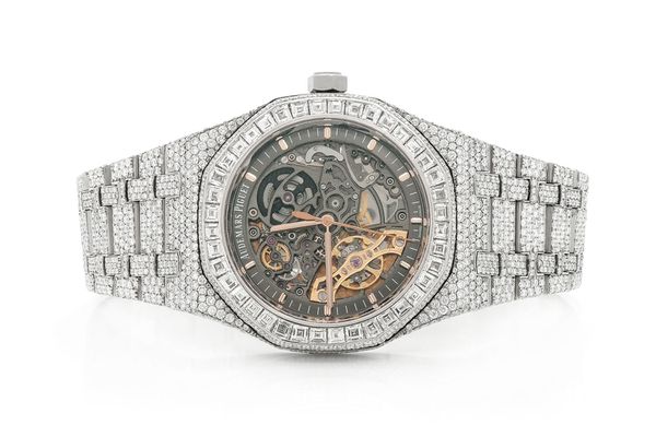 Icebox Custom Audemars Piguet Royal Oak Skeleton Steel 25.00ctw Fully Iced Out