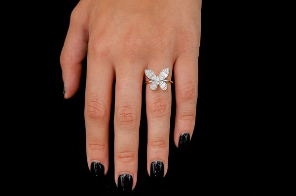 Butterfly Diamond Ring 14k Solid Gold 0.70ctw