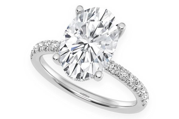 Thinn - 3.00ct Oval Solitaire - One Row Under Halo - Diamond Engagement Ring - All Natural Vs Diamonds