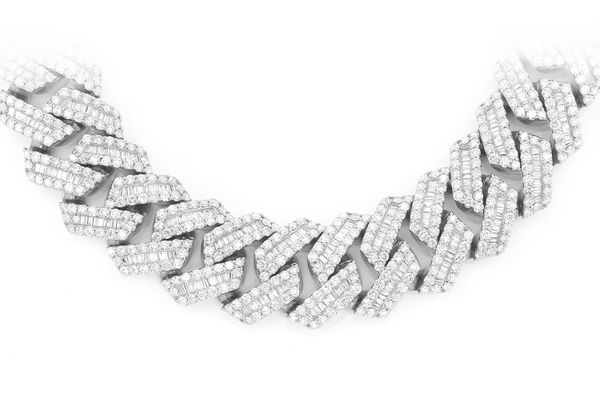 21MM Baguette Miami Cuban Diamond Necklace 14k Solid Gold 59.50ctw