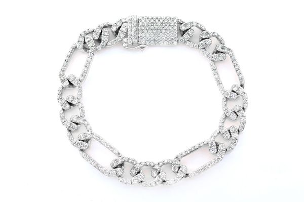 10MM Figaro Link Diamond Bracelet 14k Solid Gold 8.50ctw