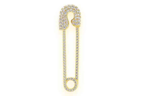 Safety Pin Diamond Pendant 14k Solid Gold 0.80ctw