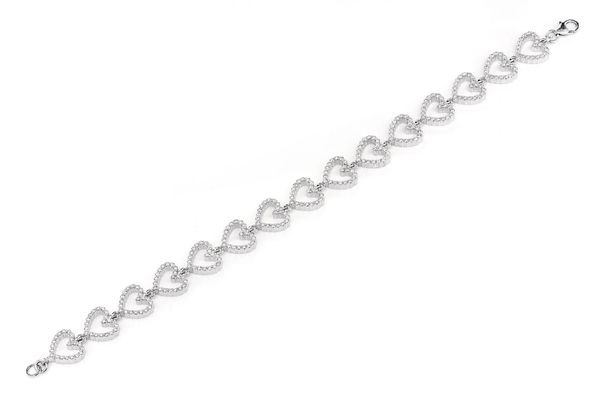 Open Heart Diamond Link Bracelet 14k Solid Gold 3.00ctw