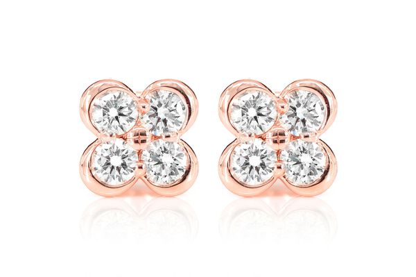 Diamond Clover Stud Earrings 14k Solid Gold 0.95ctw