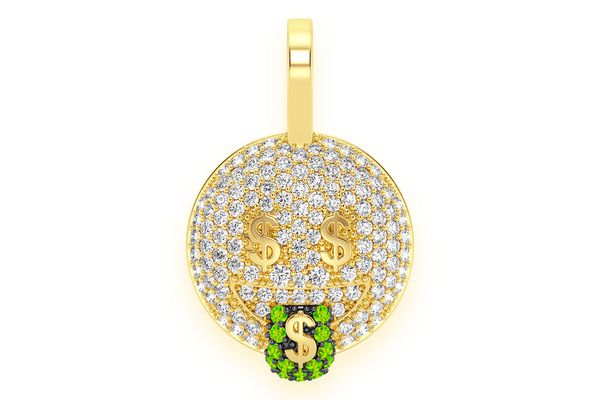 Money Face Emoji Diamond Pendant 14k Solid Gold 0.45ctw