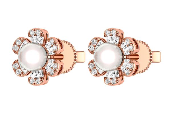 Pearl Diamond Daisy Stud Earrings 14k Solid Gold 0.30ctw