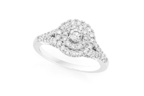 0.75ctw Round Double Halo - Diamond Engagement Ring - All Natural