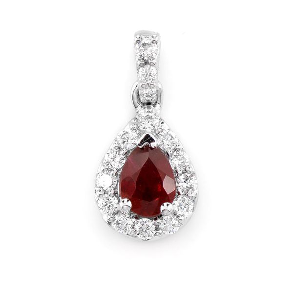 Pear Ruby With Diamond Halo Pendant 14k Solid Gold 0.10ctw