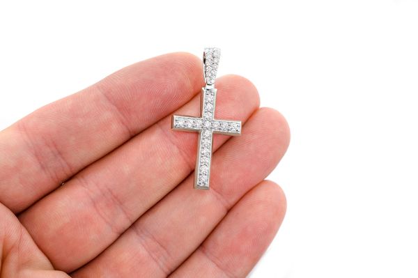 Angled Cross Diamond Pendant 14k Solid Gold 1.15ctw