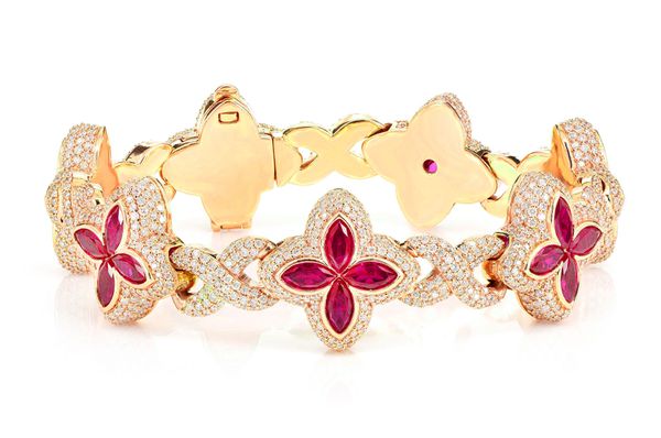 Ruby Diamond Marquise Flower Infinity Link Bracelet Solid Gold 19.60ctw