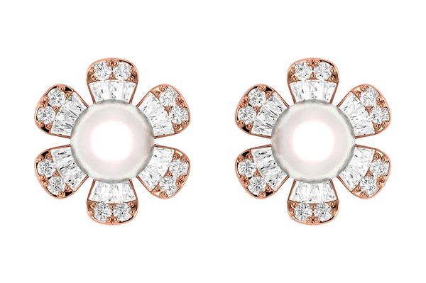 Pearl Diamond Daisy Stud Earrings 14k Solid Gold 0.30ctw