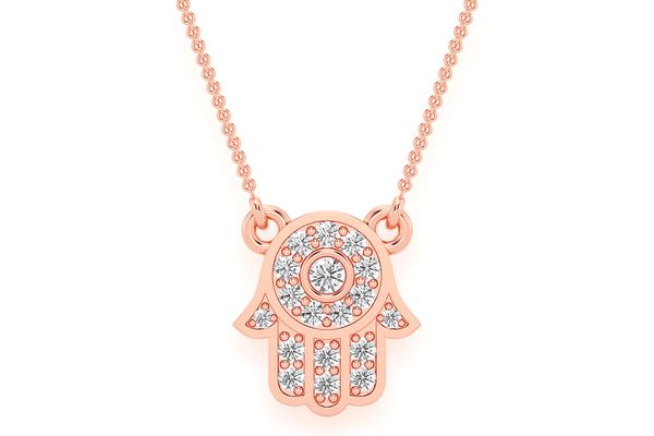 Hamsa Diamond Pendant Necklace Attached 14k Solid Gold .15ctw