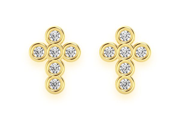 Mini Cross Earrings Bezel Set Diamonds 14k Solid Gold 0.12ctw