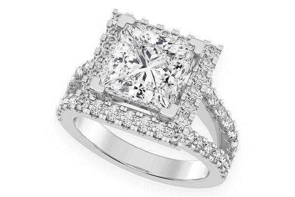 3.00ct Princess Solitaire - Two Row Split - Diamond Engagement Ring - All Natural Vs Diamonds