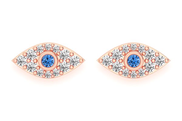 Evil Eye Stud Diamond Earrings 14k Solid Gold 0.20ctw