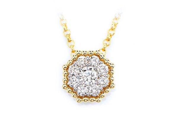 Beaded Hexagon Cluster Diamond Pendant Attached Necklace 14k Solid Gold 0.45ctw 