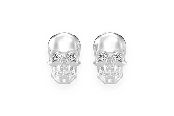 Skull Diamond Stud Earrings 14k Solid Gold 0.10ctw