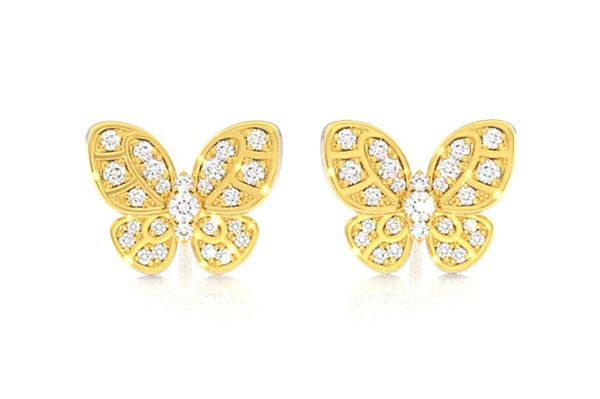 Intricate Butterfly Stud Diamond Earrings 14k Solid Gold 0.35ctw