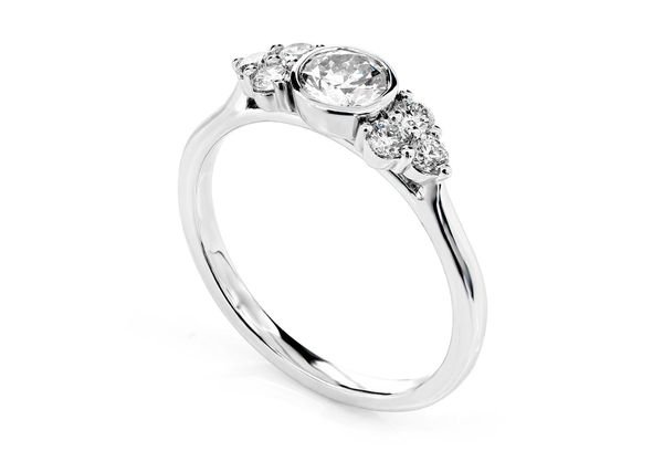 Round Bezel Center Diamond Accents Engagement Ring - All Natural - 0.80ctw