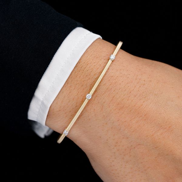 Textured 3 Stone Bangle Bracelet 14k   .15ctw